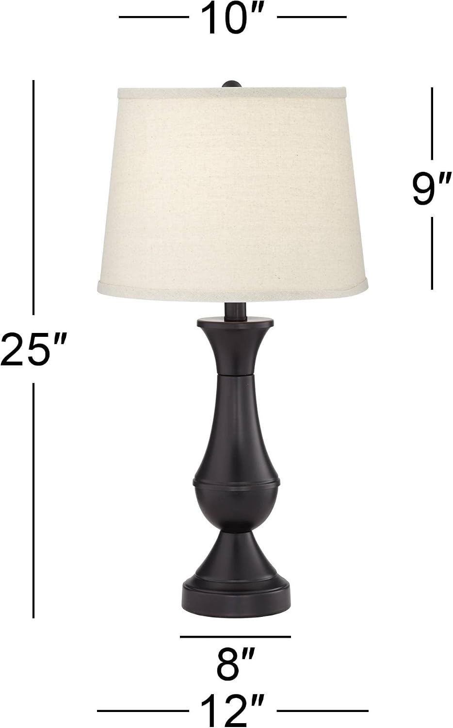 Regency Hill Traditional 25' High Set of 2 Hotel Style Touch Table Lamps with USB Ports A+C Charging LED Bronze Oatmeal Drum Shade for Living Room Bedroom House Bedside Nightstand Home Office