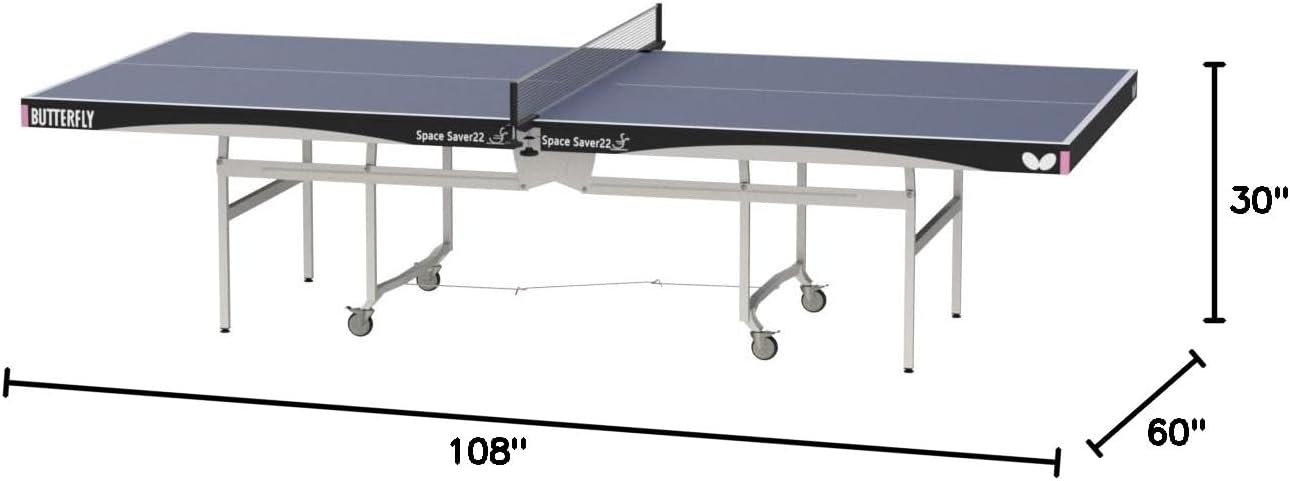 Butterfly Space Saver 22 Ping Pong Table—Indoor Rollaway Game Table—ITTF Approved Table Tennis Table for Tournaments, Clubs, Or Homes—Professional Ping Pong Net Included—Compact Storage