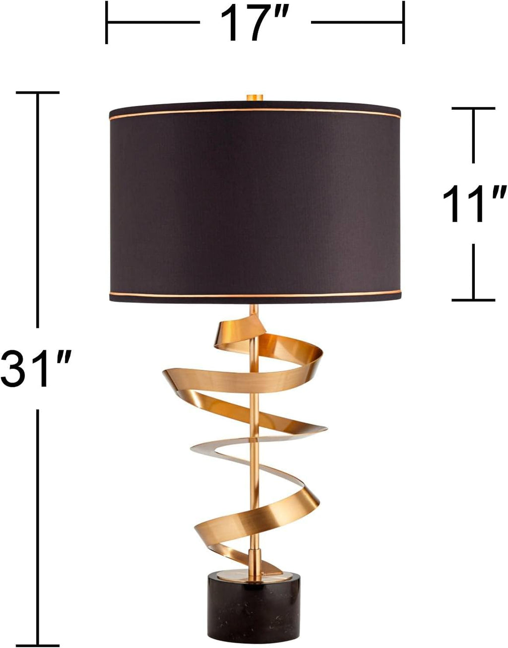 Possini Euro Design Twist Modern Table Lamp 31' Tall Sculptural Brass Gold Metal Marble Black Drum Shade with Gold Liner Decor Bedroom Living Room Nightstand Bedside Night Stand Office Kids Room