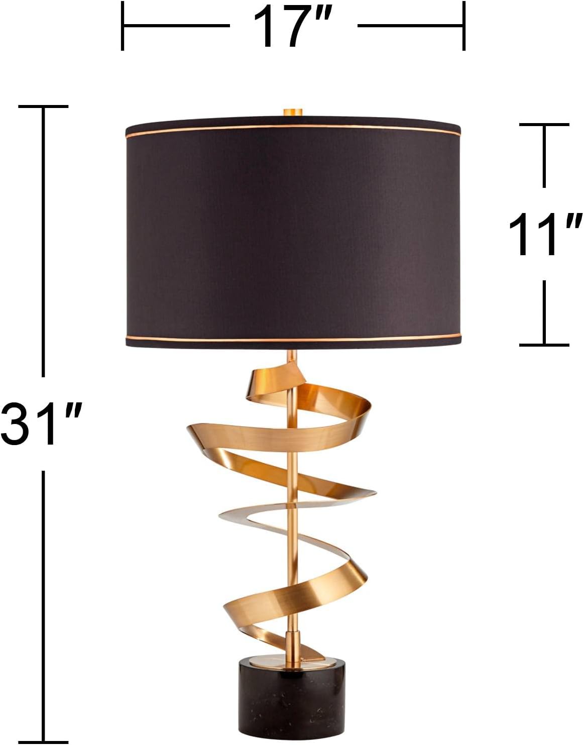 Possini Euro Design Twist Modern Table Lamp 31' Tall Sculptural Brass Gold Metal Marble Black Drum Shade with Gold Liner Decor Bedroom Living Room Nightstand Bedside Night Stand Office Kids Room