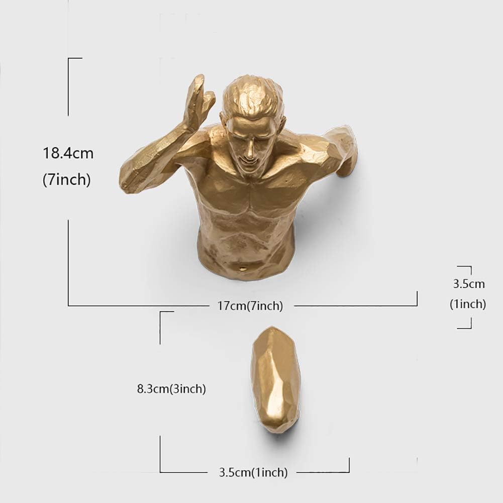 Metal Wall Art Decor, Creative Nude Male Wall Decor Sculptures,Human Torso 3D Body Art Statues for Bar Coffee Club,Running Climbing Man Wall Hanging Golden