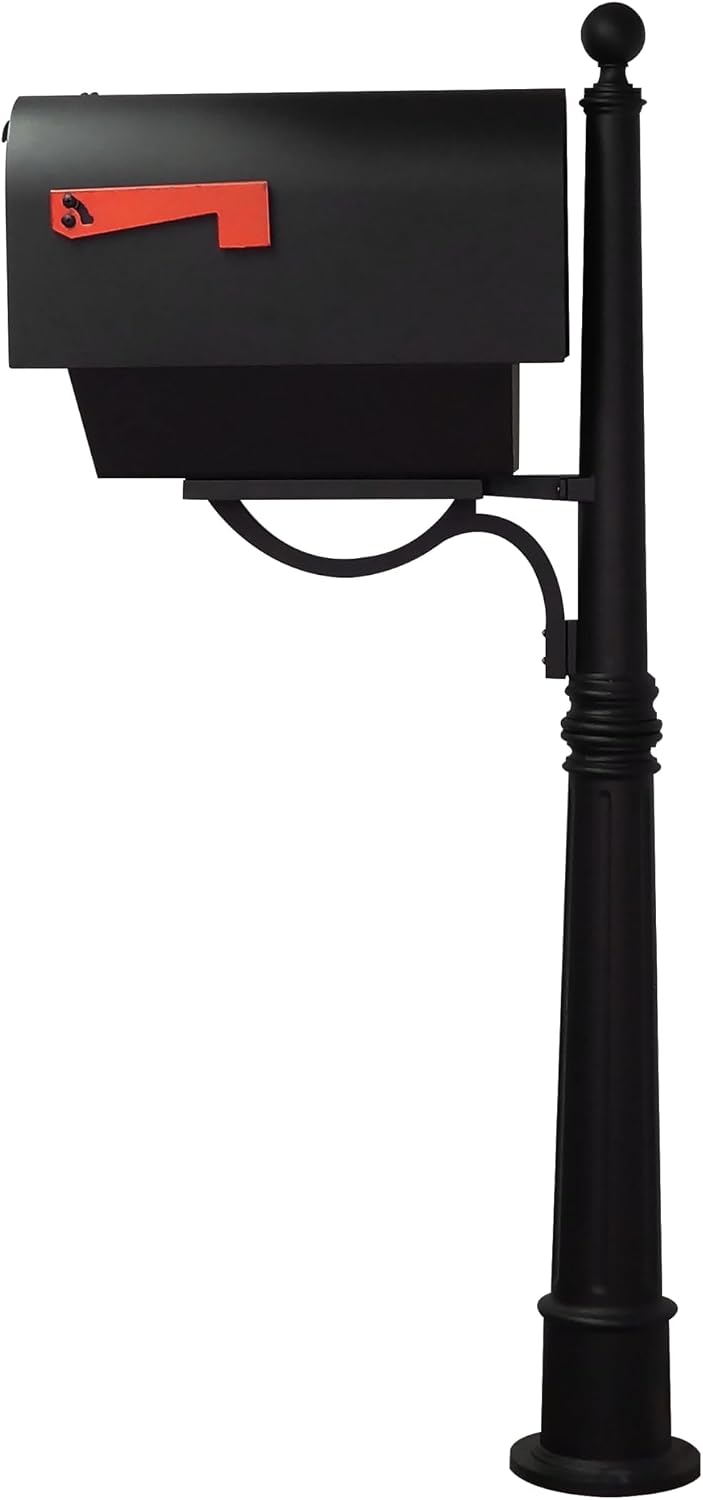 Special Lite Titan Aluminum Curbside Mailbox with Paper Tube with Ashland Post - Black Aluminum Mailbox with Post - SCH2016A-SPK600-BLK
