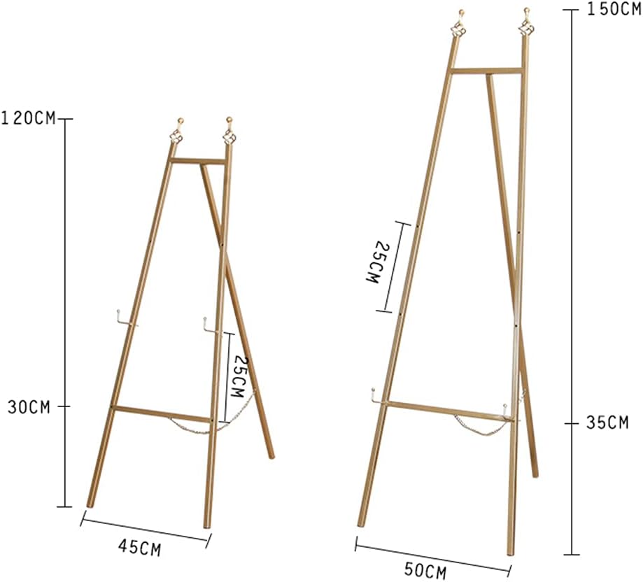 Display Easel Stand, European-Style Wrought Iron Oil Painting Stand, Art Supplies for Trade Shows, Presentations, Weddings, for Artist Painting, Sketching,Gold-120cm