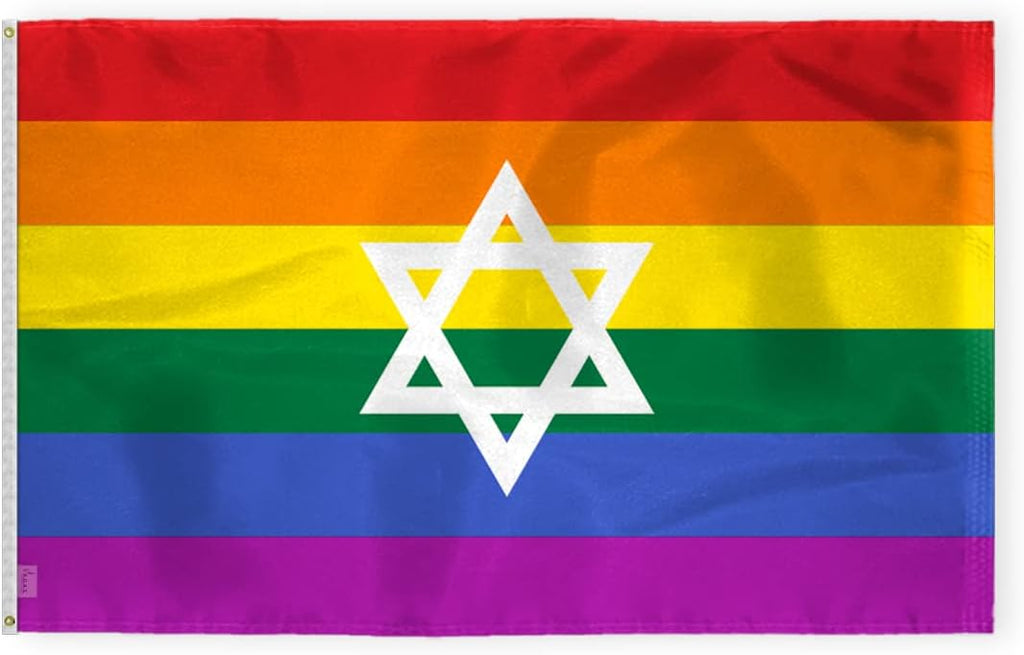 AGAS Large Israel Jewish Rainbow Pride Flag 6x10 Ft - Printed 200D Nylon - Brass Grommets Stitched Edges - Israel Pride Banner for Indoor/Outdoor