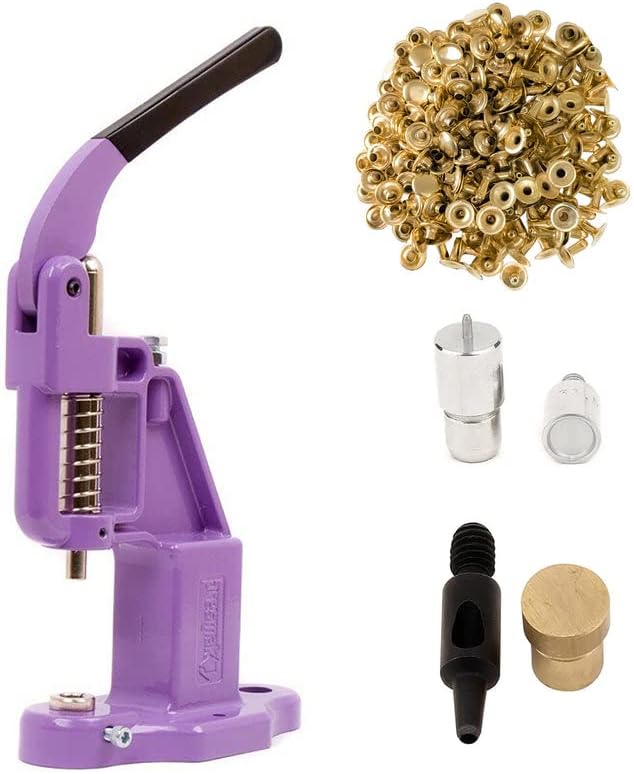 9mm Rivets Kit (1000 Sets) with Hand Press Machine, Dies and Hole Punch. Leather Rivets Single Round Cap Metal Stud Fasteners for Bag Belt Wallet Jeans(Red Press& Gold Rivets)