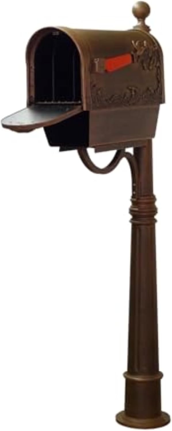 Special Lite Hummingbird Curbside Mailbox with Paper Tube and Ashland Post - Copper Aluminum Mailbox for Post Mount - SCB2005-SPK600-CP
