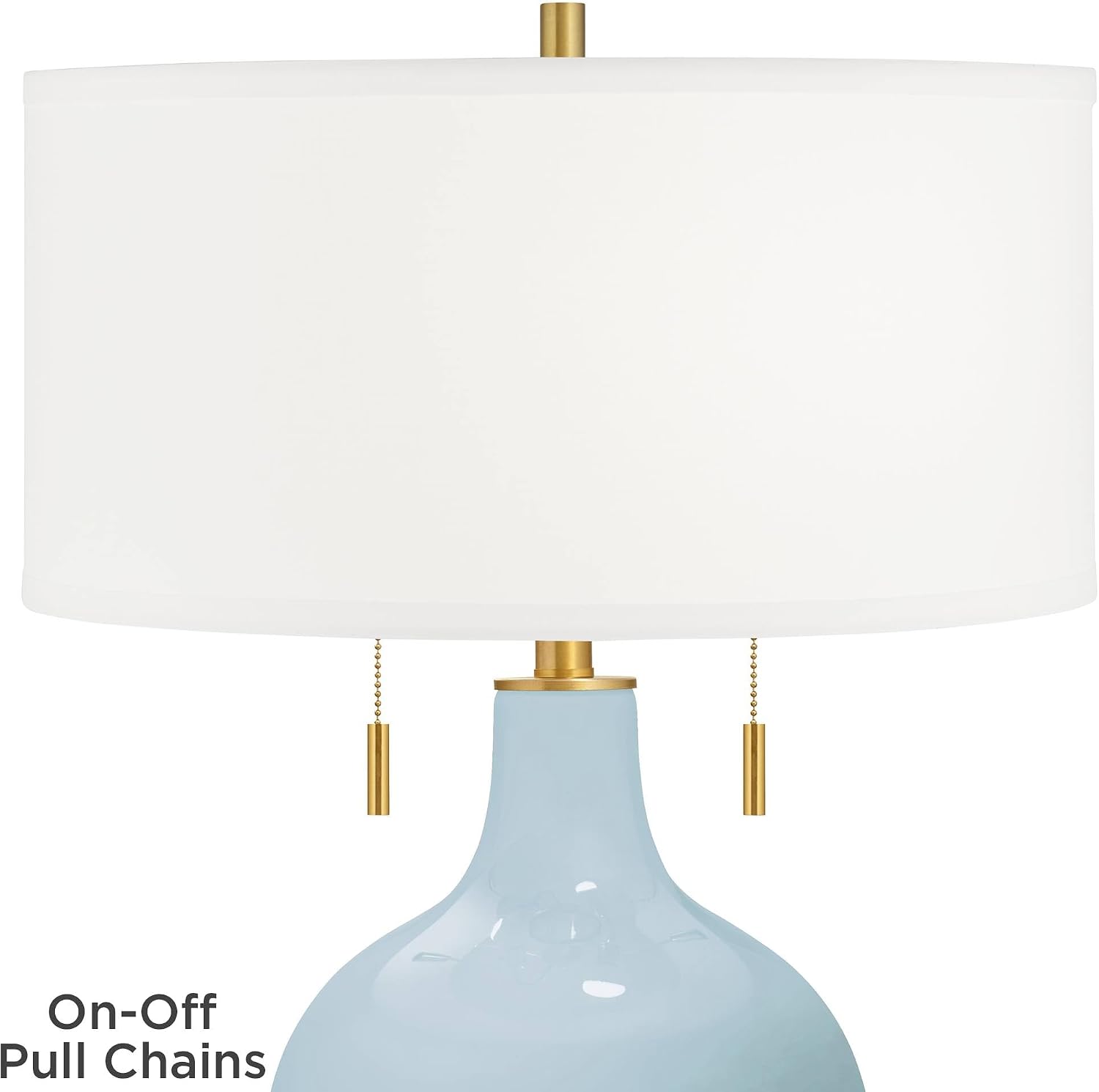 Color + Plus Toby 28' Tall Modern Glass Table Lamp Pull Chain Vast Sky Blue Gold Brass Finish Single Fabric White Shade Living Room Bedroom Bedside Nightstand House Office Family Reading Kitchen