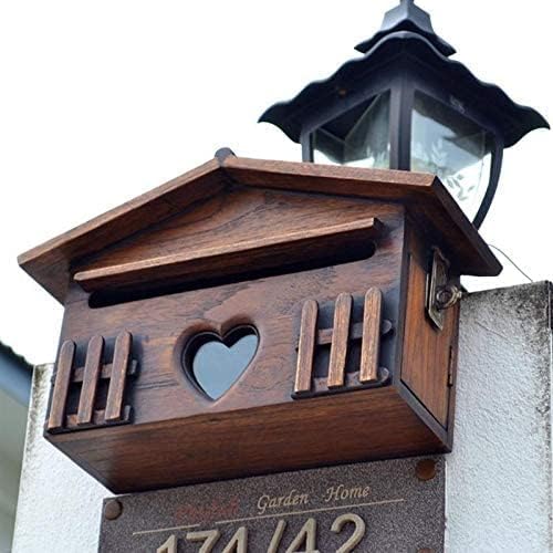 Wooden Mailbox Post Box Rainproof Suggestion Box Creative Letter Box for Home Company