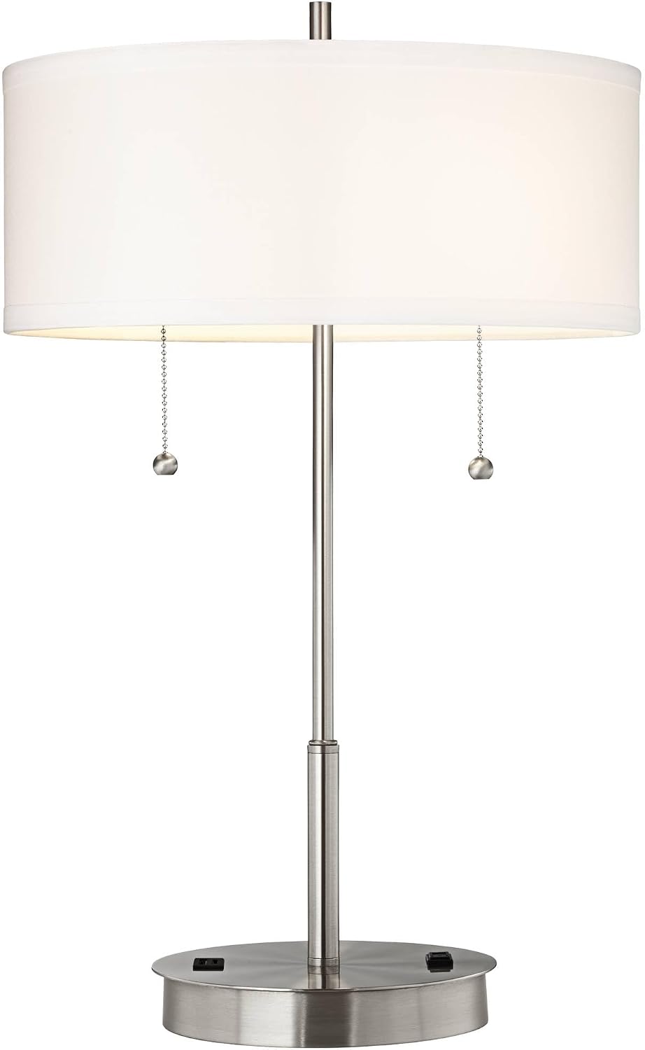 360 Lighting Nikola 23.75' High Modern Accent Table Lamp with USB Charging Ports A+C and AC Power Outlet Hotel Style Silver White Drum Shade Living Room Desk Bedroom House Bedside Nightstand Home