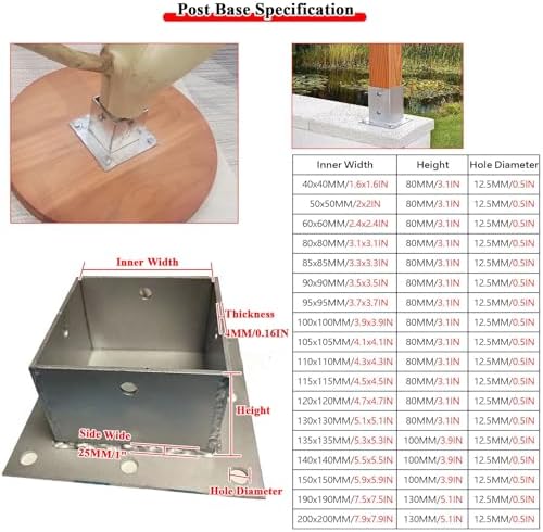 Heavy-Duty Cement Post Base Kit for 2x2 to 8x8 Inches, Durable Fence Gate Post Anchor with Brackets, Screws & Fittings - Sturdy Support for Square Columns