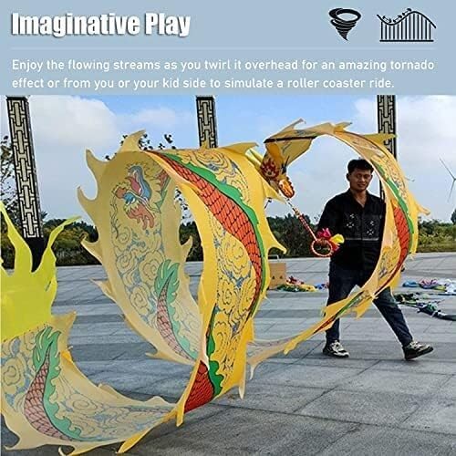 Fitness Toys Yellow Dragon Dance Band Streamer, Dragon Silk Floating Ribbon, Kung Fu Dragon Dance Silk Poi for Play/Fitness Parent-Child Games Item(10m/33ft)