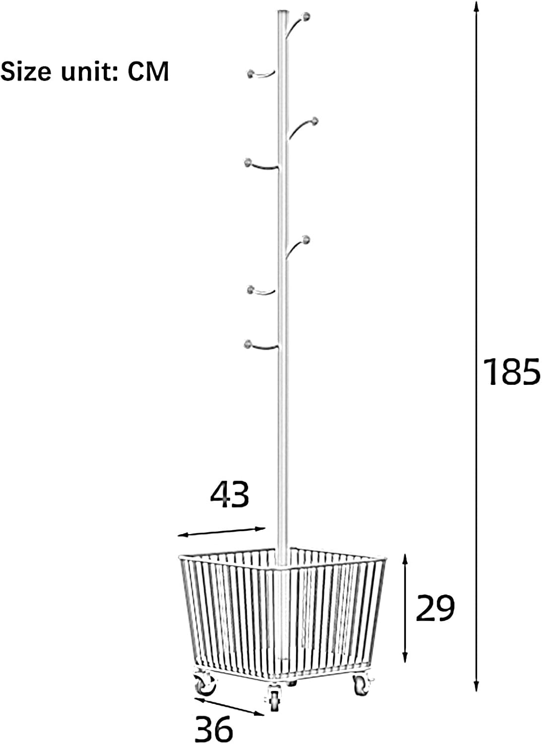 Coat Rack Stand Clothes Rack Stand, Garment Shelf with Storage Basket, Handbag Hat Scarfs Storage Holder with Wheels, Portable Hall Entryway Bedroom (Gold-36x185CM