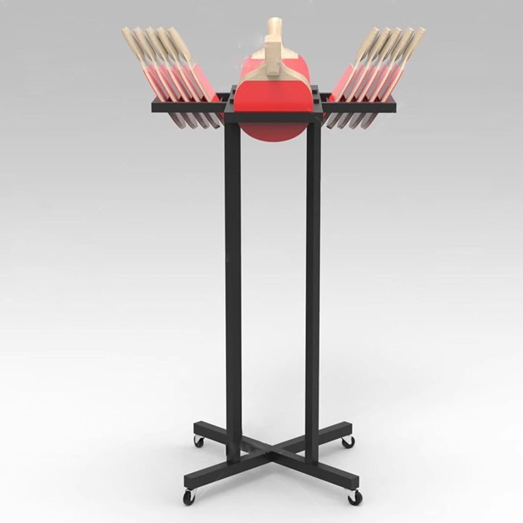 Commercial Gym Exercise Ball Holder Large Capacity Ping Pong Paddle Holder, Floor Table Tennis Organizer Rack with Wheels, Training Hall/Stadium/Office/Game Room Commercial Sports Equipment Storage Sh