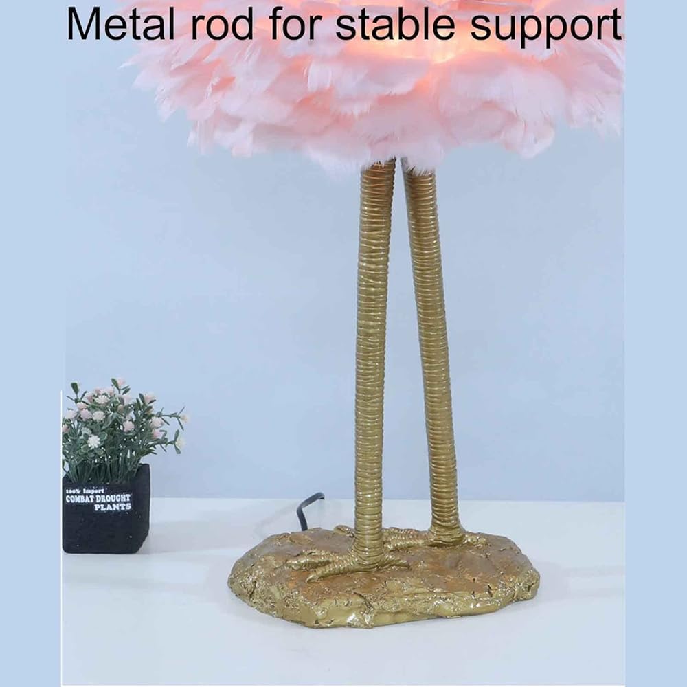 Feather Lamp Led Desk Lamp Flamingo Shape with Remote Control, Flamingo Table Lamp Feather Lamp,Bedside Table Lamp Decoration Light for Bedroom House Dining Room,(Color:Pink)