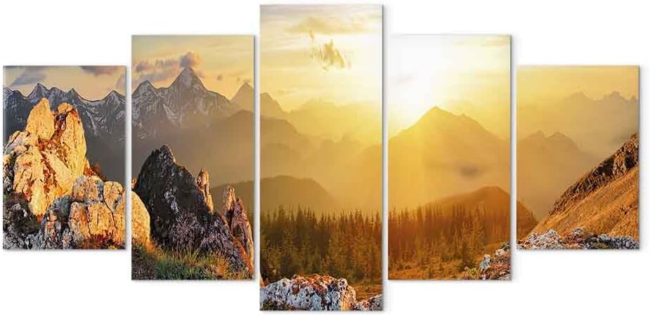 artgeist Acoustic Canvas Wall Art Nature Mountains 80x40 in - 5pcs Picture with Acoustic Foam Sound Print Artwork Room Acoustics Soundproofing Landscape Sky c-B-0056-b-m
