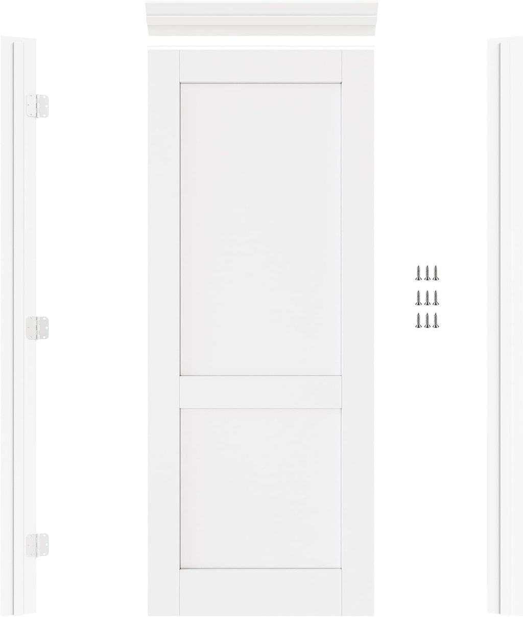 32' x 80' Prehung Door 2-Panel Slab Doors with Jamb Kit, Solid Core MDF Interior Door for Bathroom Pantry Laundry, Home Doors, White Primed Easy Assemble - Left Handed Silver Hinge