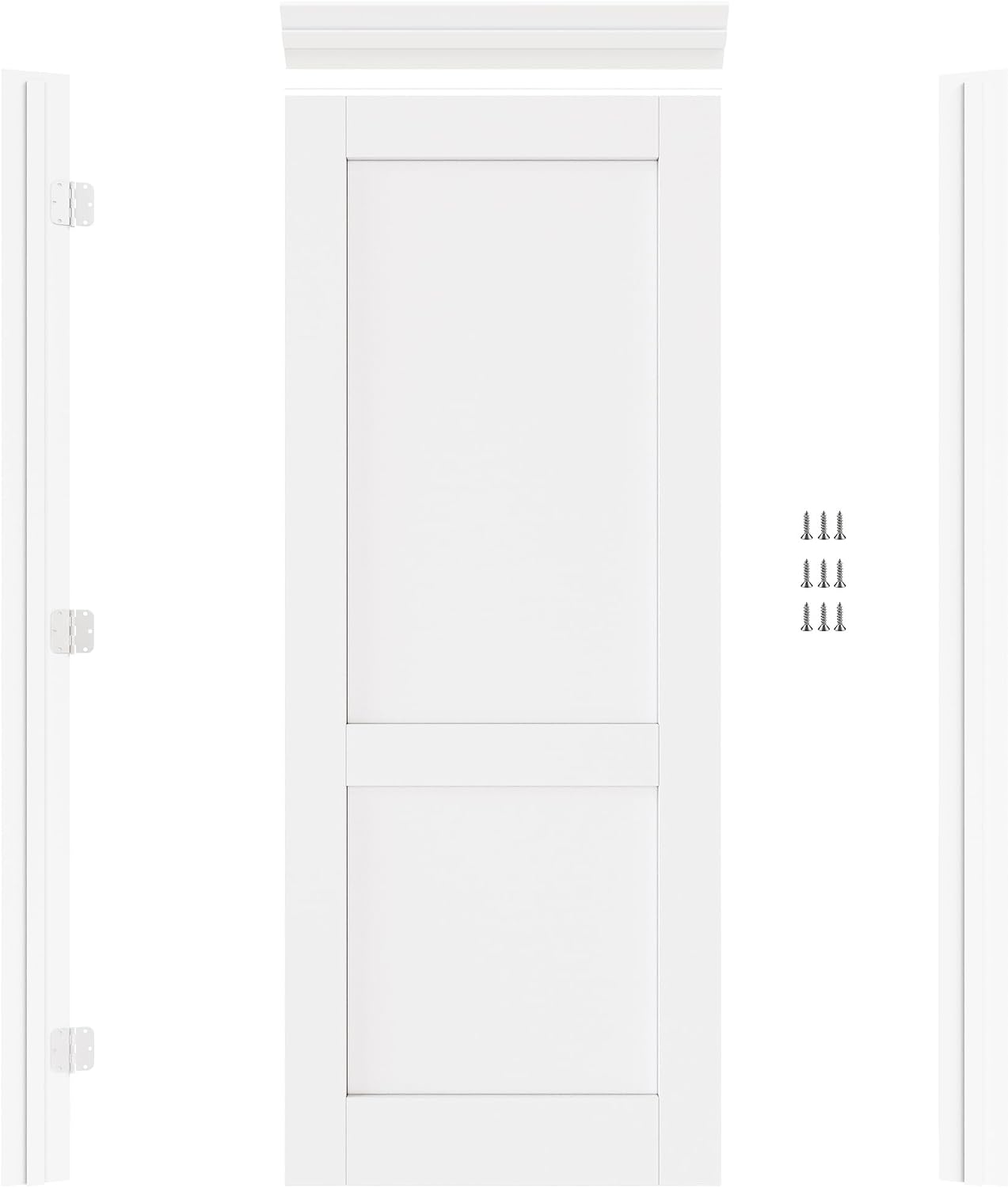 32' x 80' Prehung Door 2-Panel Slab Doors with Jamb Kit, Solid Core MDF Interior Door for Bathroom Pantry Laundry, Home Doors, White Primed Easy Assemble - Left Handed Silver Hinge