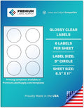 Premium Label Supply Glossy Clear Sticker Round Labels – 3' Circle – Laser/Inkjet Compatible – (6 per Sheet), 500 Sheets – 3,000 Total Adhesive Labels