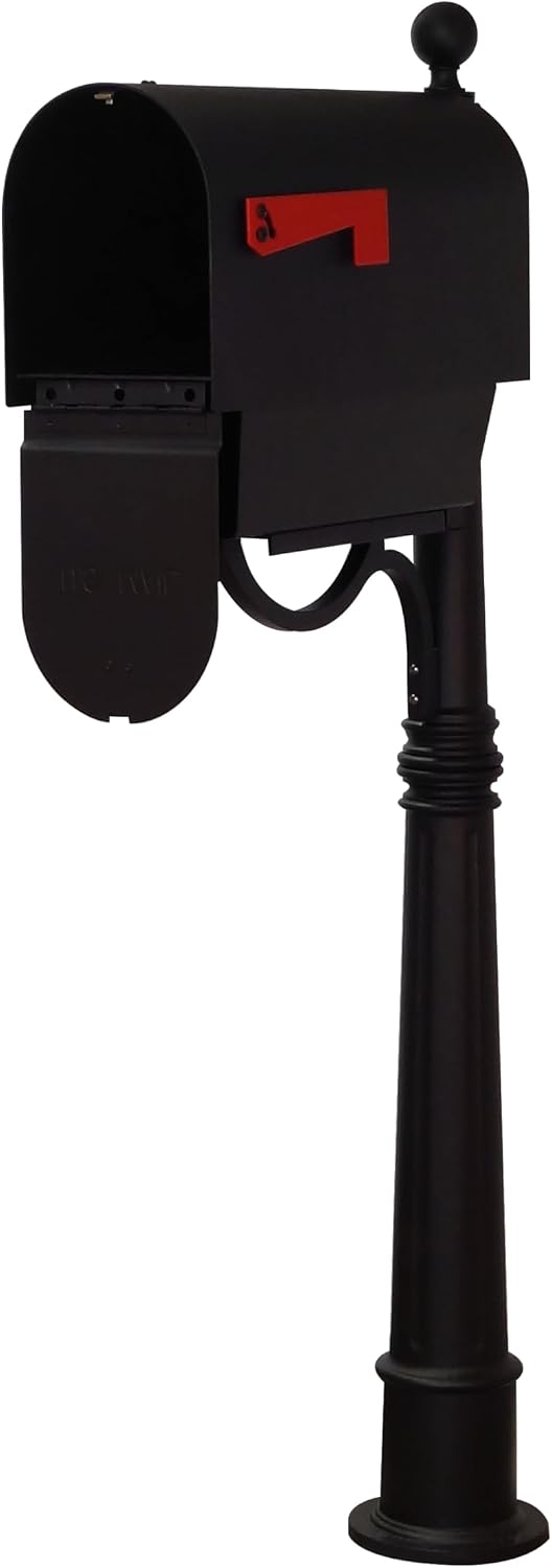 Special Lite Titan Aluminum Curbside Mailbox with Paper Tube with Ashland Post - Black Aluminum Mailbox with Post - SCH2016A-SPK600-BLK