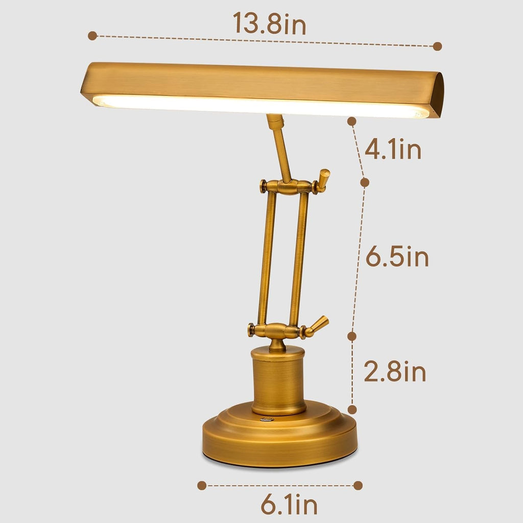 Brass Piano Lamp with 3-Way Touch Control, Vintage Gold LED Music Light for Grand/Upright Pianos, Stepless Dimming, 95+ CRI Eye-Care, Foldable Office Desk Lamp for Reading, Bankers, Library