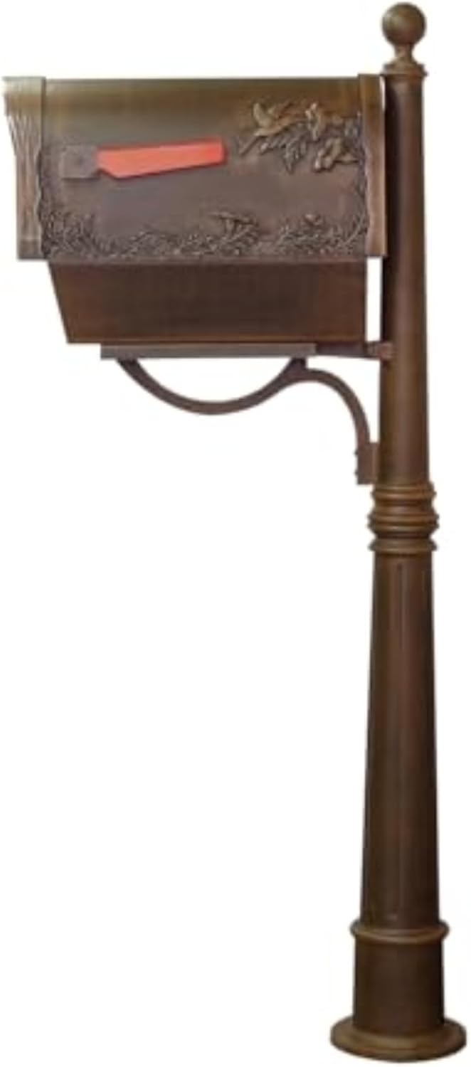 Special Lite Hummingbird Curbside Mailbox with Paper Tube and Ashland Post - Copper Aluminum Mailbox for Post Mount - SCB2005-SPK600-CP