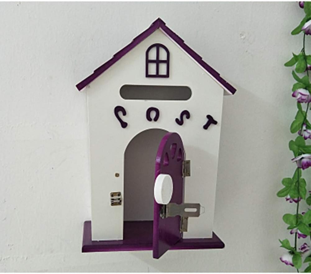 Letter Boxes for Outside Post Boxes Wall Mounted Wall Hanging Wooden Letter Box School Suggestion Box Pastoral Wind Painted Bird House Type Post Box Mailbox (Color : Purple)