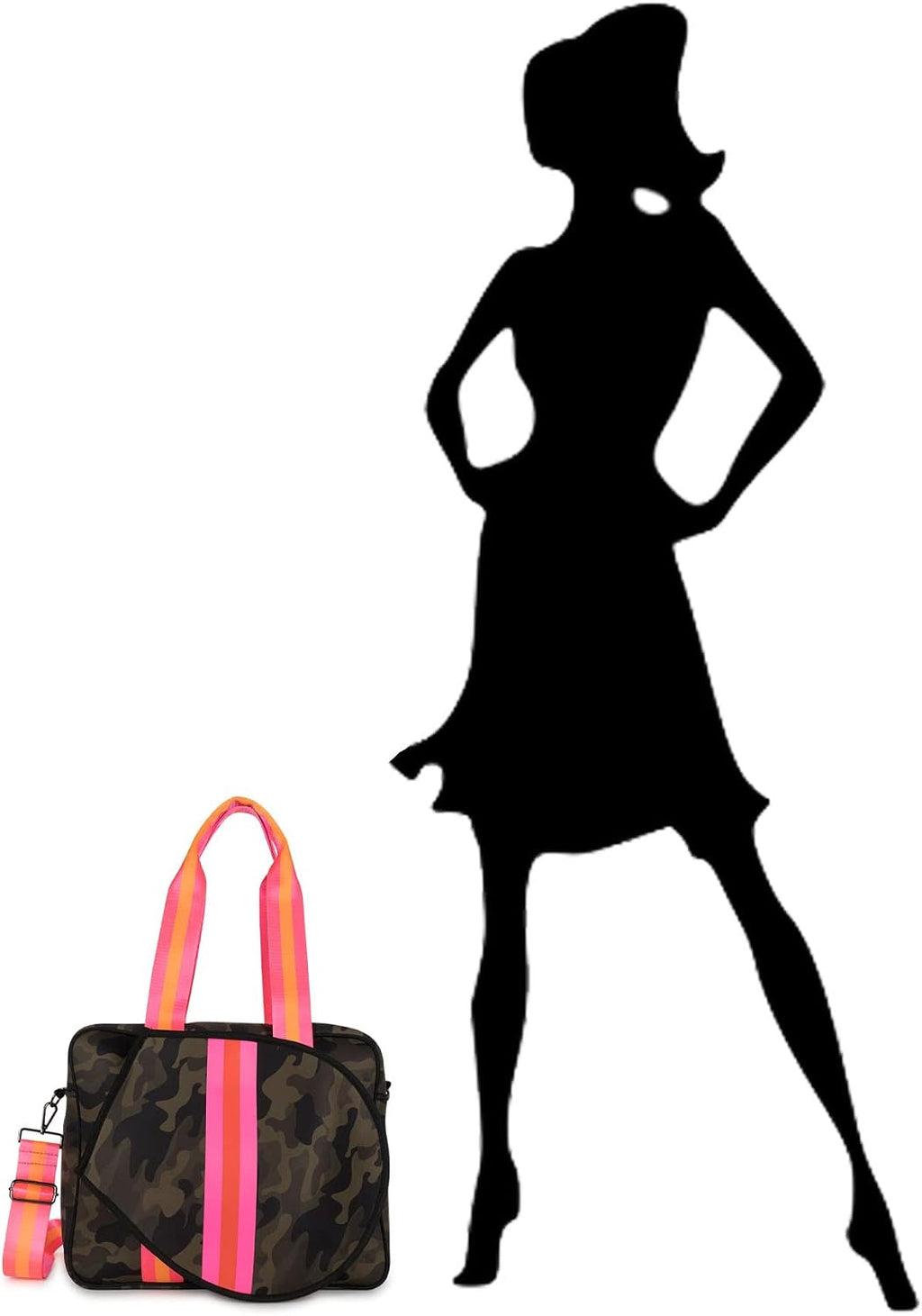 Haute Shore - Billie Showoff Tennis Bag, Green Camo w/Pink & Orange Stripes, One_Size