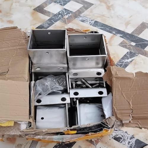 Heavy-Duty Cement Post Base Kit for 2x2 to 8x8 Inch Fence & Gate Posts, Sturdy Square Column Brackets with Screws & Fittings, Durable Support Holder for Outdoor Use