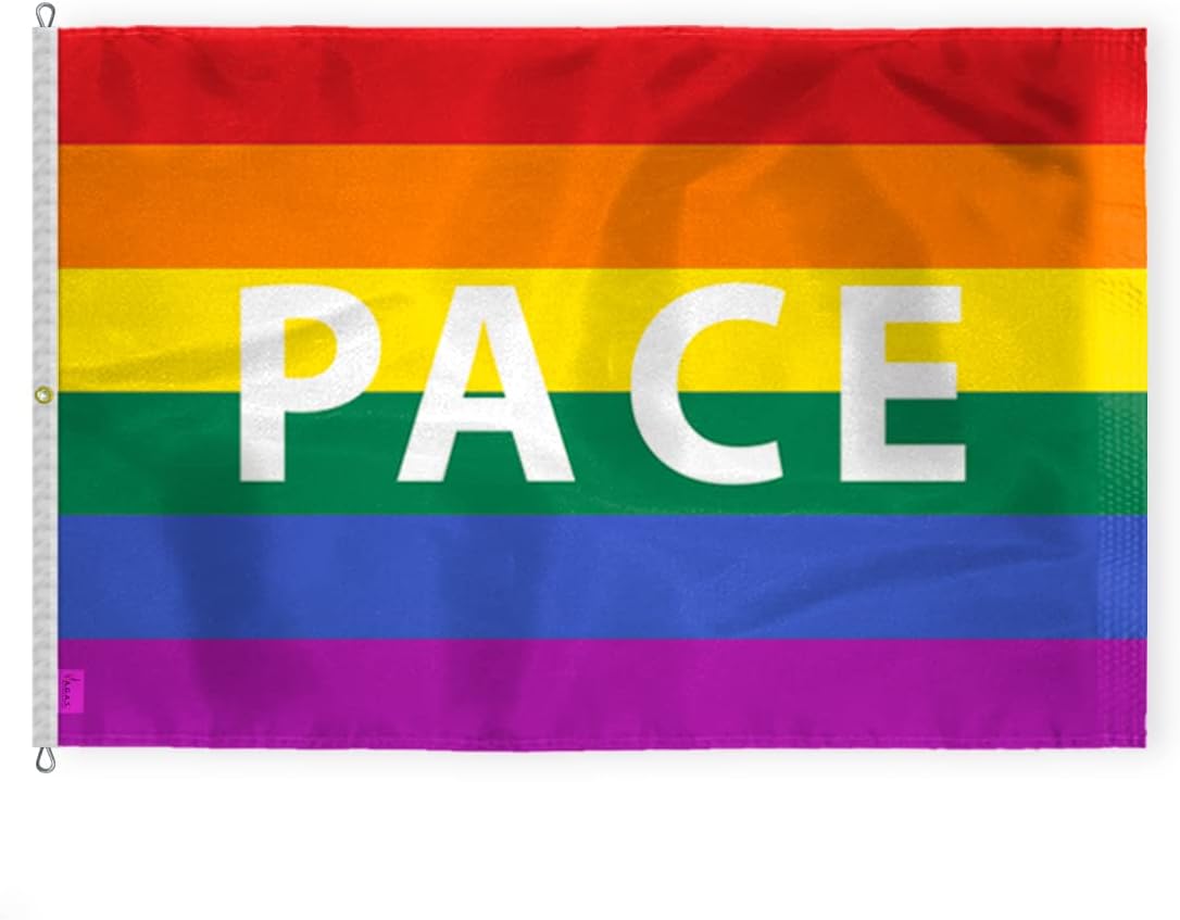 AGAS Large Rainbow Pace Letter Pride Flag 10x15 Ft - Printed 200D Nylon - Rope Thimble Brass Grommet Stitched Edges Fade Proof Sharp Colors - Big Size Pace Pride flag