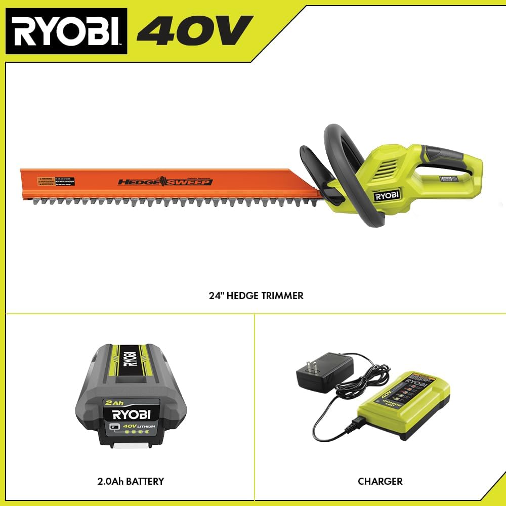 RYOBI 40V 24' Hedge Trimmer KIT with Battery and Charger
