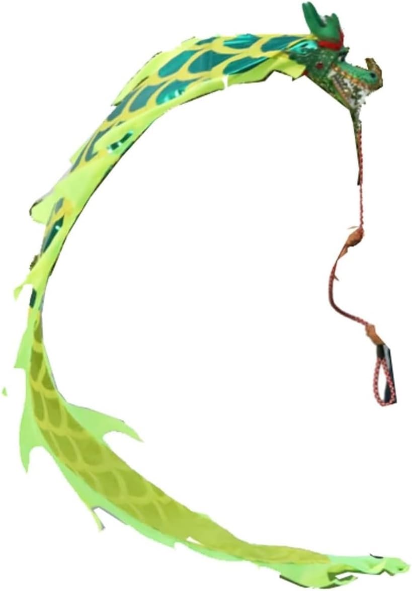 Chinese New Year Decorations Streamer Chinese Dragon Dance Outdoor Flinging Fitness Lion Dance with 3D Real-Like Plastic Dragon Head and Rope Spring Festival Party Supplies(Green)