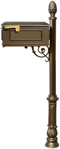 Lewiston Cast Aluminum Post Mount Mailbox System with Post, Aluminum Mailbox, Ornate Base and Pineapple Finial, Bronze, Ships in 2 boxes