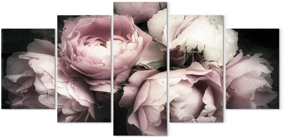 artgeist Canvas Wall Art Print Flowers Roses Rose 59x30 in - 5pcs Home Decor Framed Stretched Picture Photo Painting Artwork Image Peony Peonies b-B-0398-b-m
