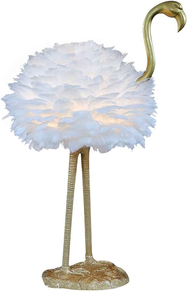 Feather Lamp Led Desk Lamp Flamingo Shape with Remote Control, Flamingo Table Lamp Feather Lamp,Bedside Table Lamp Decoration Light for Bedroom House Dining Room,(Color:White)