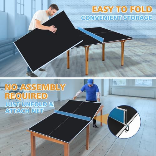 7/8/9Ft Mid-Size Ping Pong Conversion Top, Foldable & Portable Table Tennis Table Top with Net, No Assembly Needed, Indoor/Outdoor Table Tennis Surface