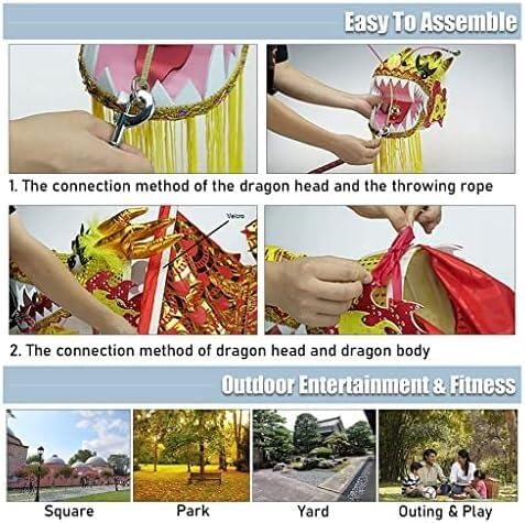 Dancing Dragon Ribbon Streamer, Dragon Silk Ribbon, Swing Fitness Dancing Dragon Ribbon Streamer, Dragon Head Silk Ribbon, Swing Ribbon Chinese Dancing Dragon Ribbon Streamer Outdoor Park(Green,Ft12m/