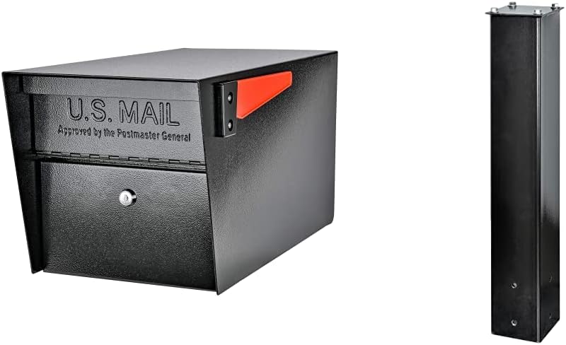 Mail Boss 7506 Mail Manager Curbside Locking Security Mailbox, Black, Large and Mail Boss 7127 Surface Mount, Black Mailbox Post