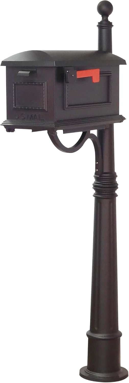 Special Lite Traditional Curbside Mailbox with Ashland Post - Black Mailbox with Aluminum Post - SCT-1010_SPK-600-BLK
