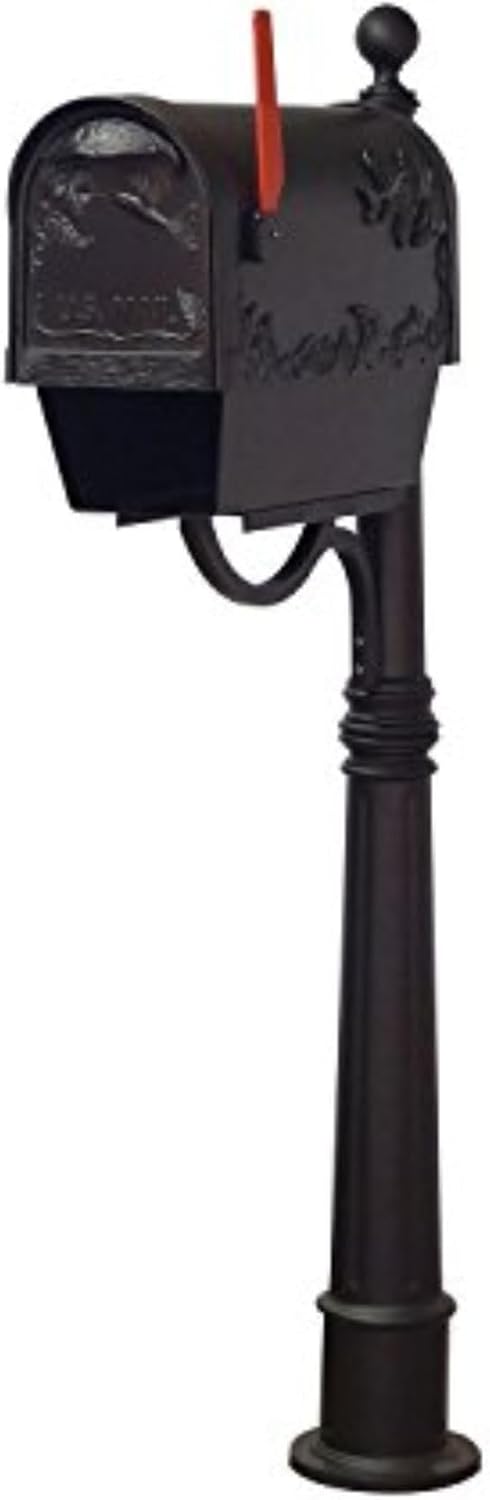Special Lite Hummingbird Curbside Mailbox with Paper Tube and Ashland Post - Black Aluminum Mailbox with Post - SCB2005-SPK600-BLK