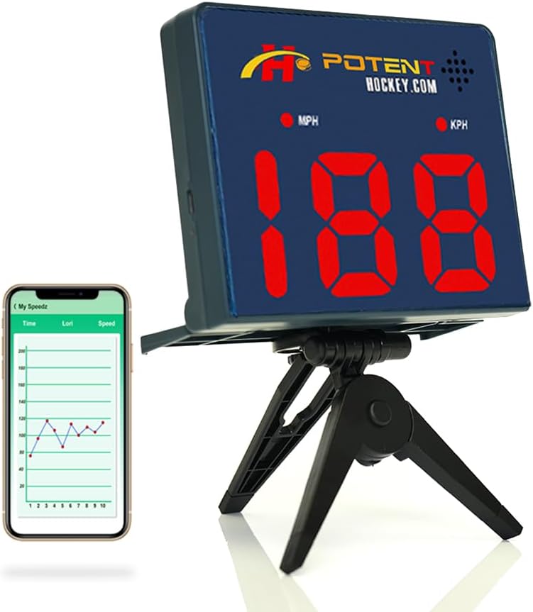 Potent Hockey Training Equipment - Speed Radar Gun 2.0 - Instantly & Accurately Measure Shot, Ball, Pitch Speed - Track & Record Progress with App Support - Multi-Sports Training Gift (Hockey)