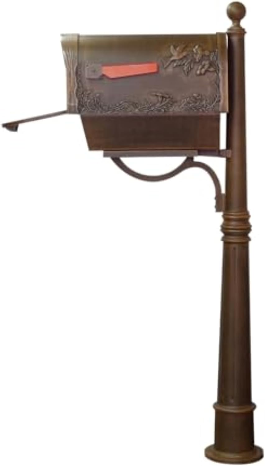 Special Lite Hummingbird Curbside Mailbox with Paper Tube and Ashland Post - Copper Aluminum Mailbox for Post Mount - SCB2005-SPK600-CP