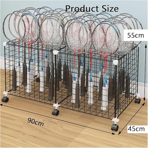 Large Capacity Sports Badminton Racket Holder Cart, Tennis Racket Display Stand for School & Playground, Durable Storage Rack for Training Equipment (White)