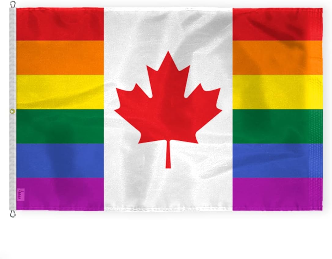 AGAS Large Canada Pride Flag 8x12 Ft - Printed 200D Nylon - Rope Thimble Brass Grommet Stitched Edges Fade Proof Sharp Colors - Large Size Indoor/Outdoor Canada Pride flag