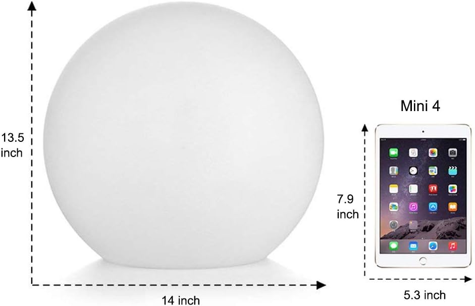 Mr.Go 14-inch LED Ball Light, Cordless Rechargeable Globe Lamp w/Remote, 16 RGB Color Changing Dimmable Mood Lamp, Waterproof Decorative Glow Orb Light for Home Outdoor Garden Patio Pool Party Decor
