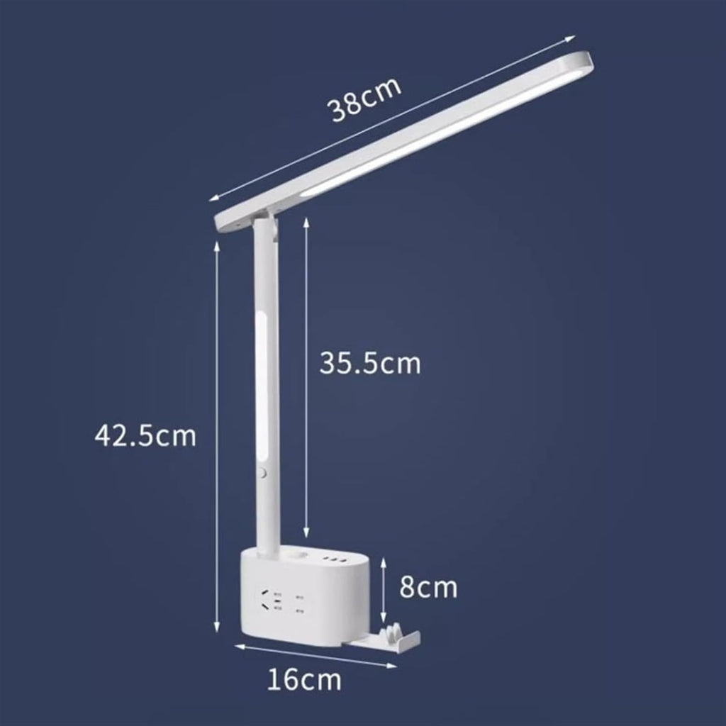 LED Desk Lamp LED Desk Lamps for Home Office - 2 USB Charging Port and AC Power Outlets, Button Switch Dimmable 3 Color Modes, Night Light and Phone Holder Desk Lamp