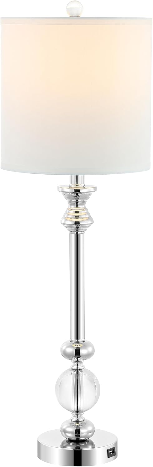 SAFAVIEH Lighting Collection Erica Crystal Candlestick 31-inch Table Lamp Set of 2 with USB Charging Port (LED Bulbs Included)