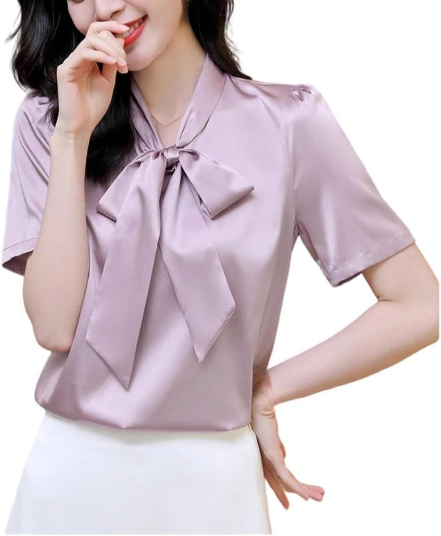 Women's Short-Sleeved Silk Shirt Summer Business Elegant Streamer Top
