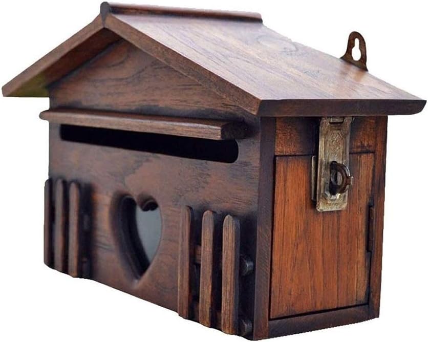 Wooden Letterbox Vintage Decorative Mailbox Lockable Wall Mounted Farmhouse Post Box