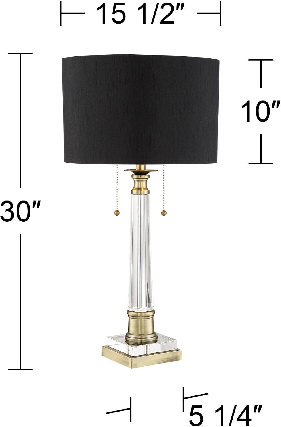 Vienna Full Spectrum Stephan 30' Tall Column Large Traditional End Table Lamps Set of 2 Pull Chain Clear Crystal Black Shade Living Room Bedroom Bedside Nightstand House Office Home Reading