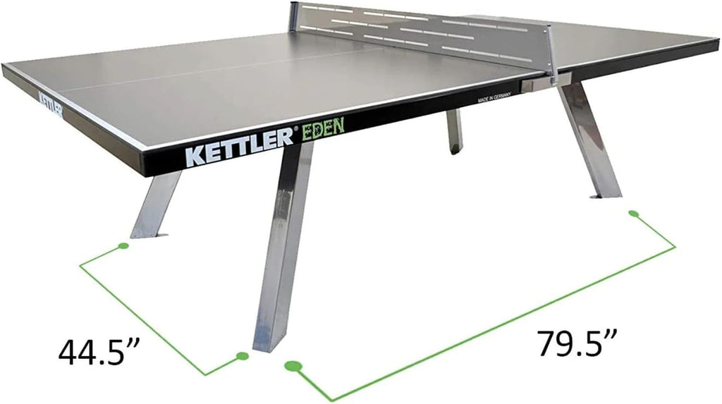 KETTLER Eden Weatherproof Stationary Outdoor Table Tennis Table with Galvanized Steel Legs and Permanent Net and Post System